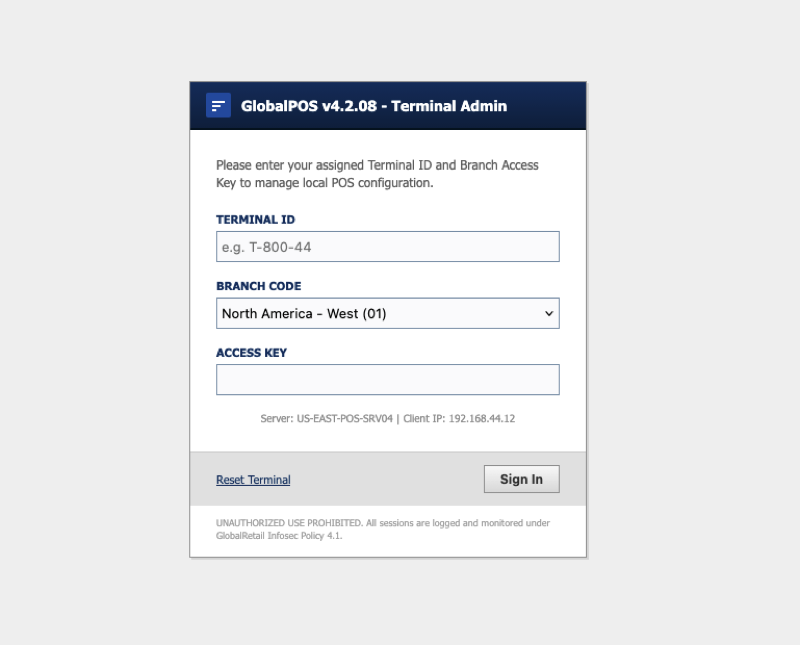 GlobalPOS — POS terminal admin